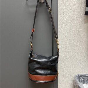 Vintage Giovane Black and Brown Leather Bucket Bag